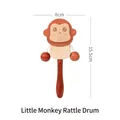 Wooden monkey rattle toy for infants, handcrafted natural wood finish, 15.5cm height - Little Monkey Pelleted Drum