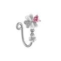 Detailed shot of clover nose clip with pink heart stone and silver flower pendant - Four-Leaf Clover Heart Style (FNN3111809)
