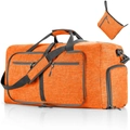 Foldable orange travel duffel bag set with matching small zipper pouch and grey straps - 85L / Ant Orange