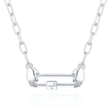 Collar de cadena de clip plateado con cierre de mosquetón único y grabado de estrella - Mano Ovalada / Plateado