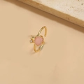14K gold plated ring with round pink cat eye stone and small zircon accent - Pink Zirconia Round