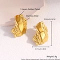 Golden irregular flower stud earrings in 3-layer gold-plated stainless steel for women - Crinkled Meteorite EK01-7