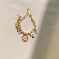Elegant pearl pet collar necklace with gold charms like bow, crown and perfume bottle - S (20+5cm) / White