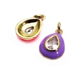 Front and back detail of pink and purple enamel waterdrop pendants with zircons - Purple