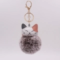 Schattige calico kat leren sleutelhanger met bruingrijze pompon en gouden sluiting - (Gouden Kettingsluiting) / 5# Frosted Grijs