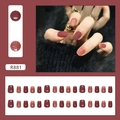 Short cherry red gradient press-on nails with fine glitter finish and 24 piece set - Short Round Square / Gradient Fine Glitter Wine Red (Glue Type)