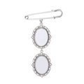 Silver DIY heat transfer brooch with double oval frames and elegant lace hollow pattern - Double Oval Charms Pin Brooch