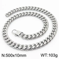 Silver stainless steel Cuban link necklace for men 10mm width with lobster clasp - 10mm*500mm