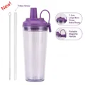 Purple double-layer plastic tumbler with magnetic handle and Tritan boba straw - 24oz / Violet
