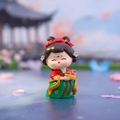 Cute resin girl figurine in red and green Hanfu holding a fruit basket gift ornament - Chang'an Lychee Large