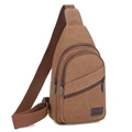 Brown canvas crossbody sling bag with adjustable strap and multiple zip compartments - Coffee