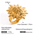 Verstellbarer goldener Edelstahlring mit Sonnenblumen-Motiv und glänzender Oberfläche - Gold (JDR2407042)