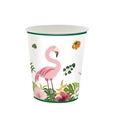 Hawaiian party paper cup featuring flamingo and tropical leaf patterns on white - Paper Cups 16Pcs