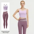 Yoga-Set für Damen mit Lavendel-Sport-BH und beerenlila High-Waist-Leggings - S / Oberteil Und Unterteil / Changrong-Violett + Beerenlila