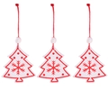 Set of three white wooden Christmas tree ornaments with red snowflake pattern and beads - White Christmas Tree * 3