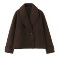 Manteau court à double boutonnage en laine marron foncé présenté à plat sur fond blanc - XS / café