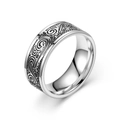 Close-up of vintage stainless steel dreamcatcher ring with spiral pattern carving - US 6 / Sea Wave