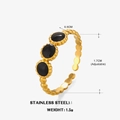 18K gold plated stainless steel open ring with black geometric round inlay detail - Adjustable Open Size (1.7cm) / Gold Round Ring-Black