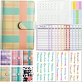 Purple A6 budgeting binder set with grid cover, clear pockets, and colored budget sheets - English Version Set / Yellow and Green Plaid