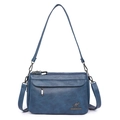 Bolso bandolera azul de piel sintética suave para mujer con compartimentos de cremallera - Azul