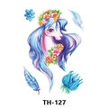 Waterproof temporary tattoo sticker with blue watercolor unicorn and flower design - Th-127 / 210*148mm
