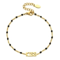 Close-up of golden stainless steel chain featuring KISS pendant and black beads detail - Black (SL1752)