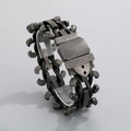 Industrial vintage tiger dragon head stainless steel and black leather wristband - 30x230mm(KB79349-BD)