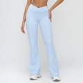 Pantalon de yoga évasé bleu clair taille haute avec taille en V et poches latérales - Bleu d'Eau