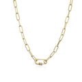 Gold paperclip chain necklace with a micro-pave carabiner pendant in modern style - Necklace / Gold Necklace