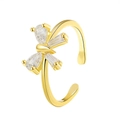 Minimalist gold butterfly bow open ring with crystal zircon stones on white background - Bowknot Shape Style (DZ-715)