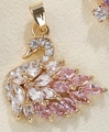 Golden swan pendant charm with pink and clear crystals for DIY jewelry making - 6# Swan