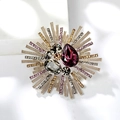 Broche fleur vintage avec grand cristal violet en goutte et pierres précieuses grises - Coloré