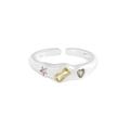 Offener Ring aus S925 Sterlingsilber mit rosa Stern, gelbem Rechteck und grauem Herz Zirkon - Größe 13 (Verstellbar) / Silber