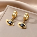 Goldene Edelstahl-Ohrringe mit bösem Blick, hohlen Wimpern und schwarz-weißer Perle - Schwarzes Phönixauge