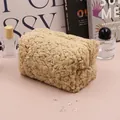 Creamy fleece makeup bag with plush texture and large capacity for skincare storage - Khaki