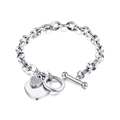 Silver heart pendant chain bracelet with toggle clasp and pave crystals on white background - Silver