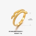 Adjustable snake ring in 18K gold plated stainless steel with scale texture finish - Gold Snake Shape