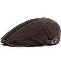 Vintage dark brown washed cotton flat cap with black stripes and adjustable metal buckle - Adjustable / Coffee