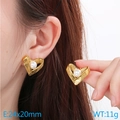 French vintage gold heart stud earrings with brushed texture and white round pearl detail - 24x20mm / Gold
