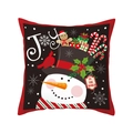 Christmas pillowcase with snowman, gingerbread man, and red plaid trim on black stripes - TQR31-19/Joy to the World Hat Snowman