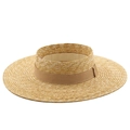 Top view of a wide brim straw boater hat with a camel ribbon for sun protection - M (56-58cm) / Camel/Light Brown Ribbon Decor