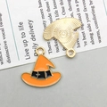 Wizard hat charms in orange and black enamel with textured gold metal back for DIY crafts - Yellow Witch Hat (17*17mm)