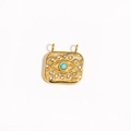 Golden square devil eye pendant with turquoise and rhinestones on a white background - Square Evil Eye Inlaid with Turquoise (Style 112)