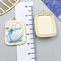 Detail showing blue resin pendant with white starfish, seashell and pearl elements - Light Blue Gold-Sprinkled Rectangular Pearl Starfish Shell-23573