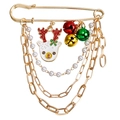 Kerstbroche met wit geëmailleerde rendierkop, gouden bellen en gelaagde parelkettingen - Hert Parel Meerlagige Ketting Kwast