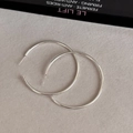 Minimalist large silver circular C-shaped hoop earrings with a sleek metallic finish - Large Silver Stud (76#)