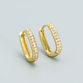 Eleganti orecchini a cerchio ovali in argento S925 placcato oro con file di zirconi - Argento 925 / Oro
