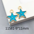 Blue enamel star pendants with gold finish alloy frames for jewelry making, 9x11mm size - Star 9x11mm-11581