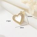 Golden heart pendant with white shell inlay and rhinestones, sized 26.6x19mm - Rhinestone Heart Style