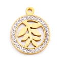 Colgante de hoja en acero inoxidable dorado con diamantes para bisutería DIY - Dorado (KLJ2736-Z)
